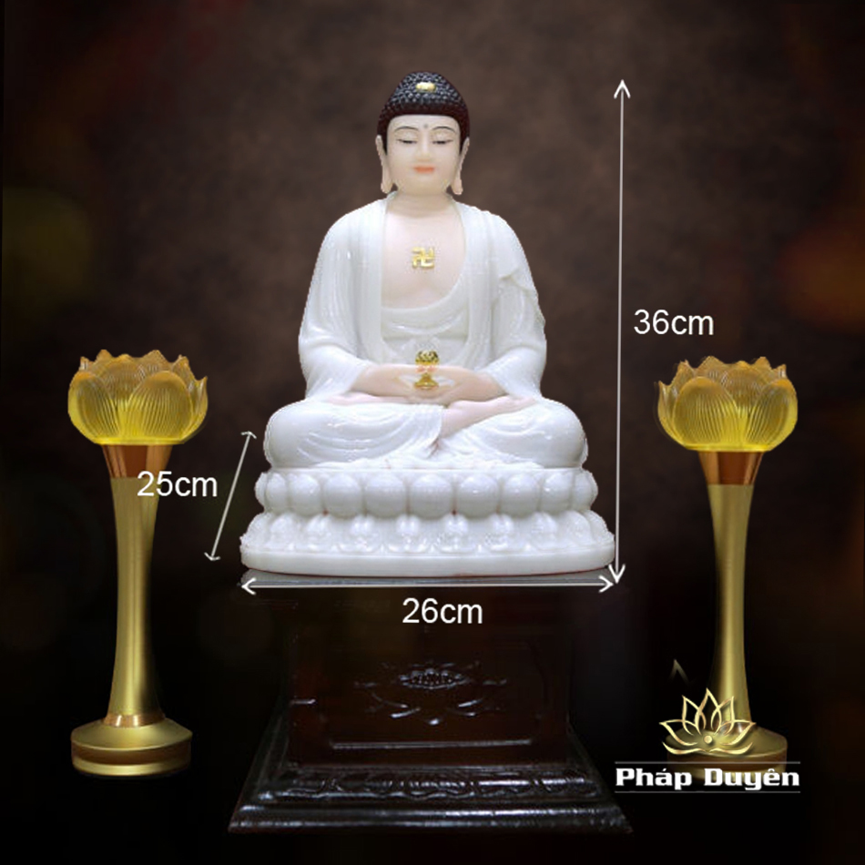 Tượng A Di Đà Ngồi Đài Sen, Bằng Bột Đá Trắng, Cao 36cm - ảnh 10