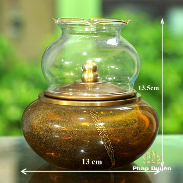 Đèn Dầu Đồng Lưu Ly Kim Ngọc Màu Hổ Phách, Cao 13.5cm, 15.5cm - ảnh 13