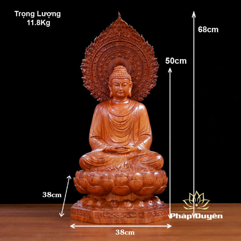 Tượng Phật Thích Ca Gỗ Bằng Gỗ Hương Nguyên Khối Có Lá Đề, Cao 50cm (Tổng Lá Đề 68cm) - Ảnh 6