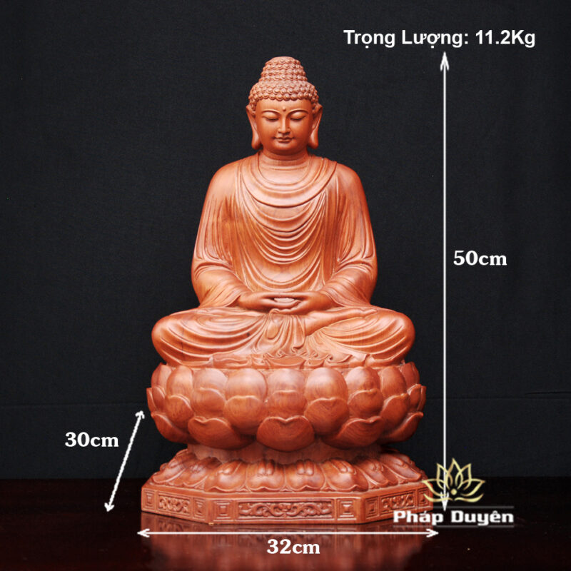 Tượng Thích Ca Ngồi Đài Sen, Gỗ Hương Nguyên Khối, Cao 50cm - Ảnh 6