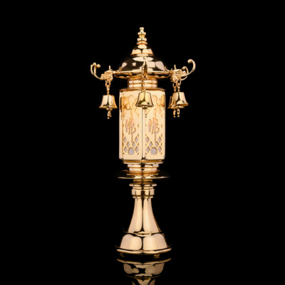 Đèn Đồng Đa Diện Chữ Phật Chóp Bảo Tháp Vàng Bóng, Cao 50cm