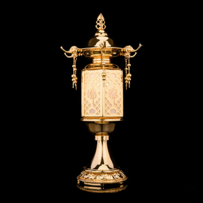 Đèn Đồng Đa Diện Chữ Phật Chóp Bảo Tháp Vàng Bóng, Cao 60cm