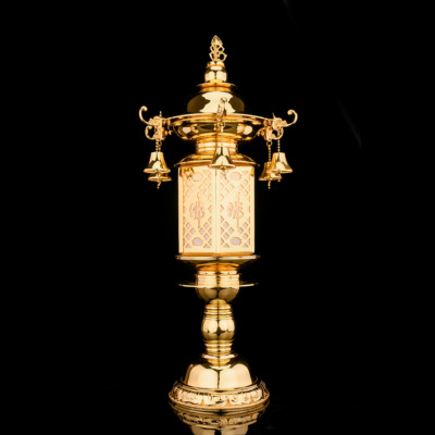 Đèn Đồng Đa Diện Chữ Phật Chóp Bảo Tháp Vàng Bóng, Cao 72cm