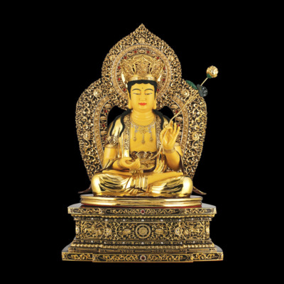 Tượng Phổ Hiền Bồ Tát Bằng Đồng Dát Vàng cao 88cm ( Tổng Lá Đề 106cm)