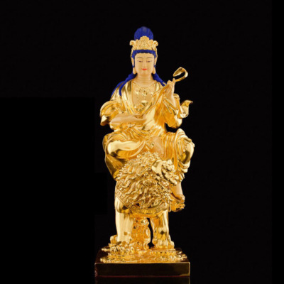 Tượng Văn Thù Bồ Tát Bằng Đồng Dát Vàng, Kích Thước 30cm x 52cm x 85cm, Trọng Lượng 50kg