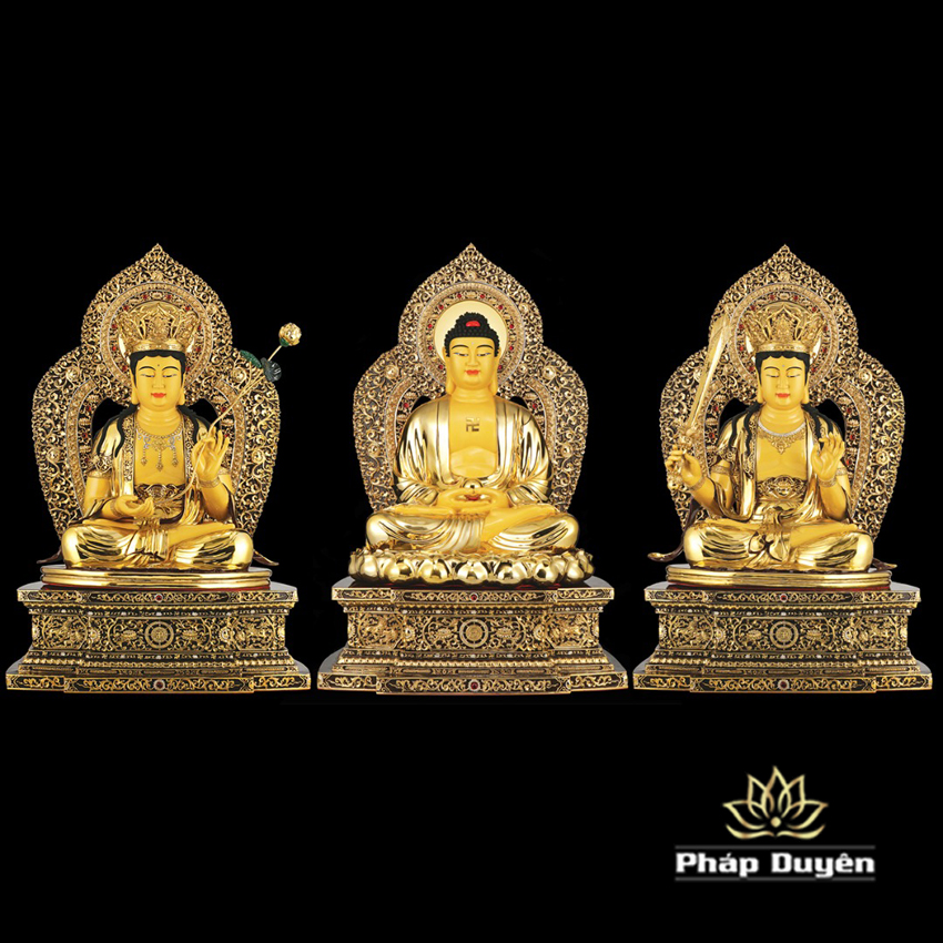 Bộ Tượng Hoa Nghiêm Tam Thánh Bằng Đồng Dát Vàng, Cao 88cm (Tổng Lá Đề Cao 106cm) - ảnh 18