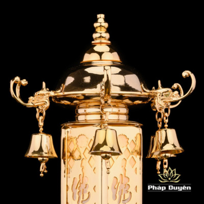 Alternative view of Đèn Đồng Đa Diện Chữ Phật Chóp Bảo Tháp Vàng Bóng, Cao 50cm