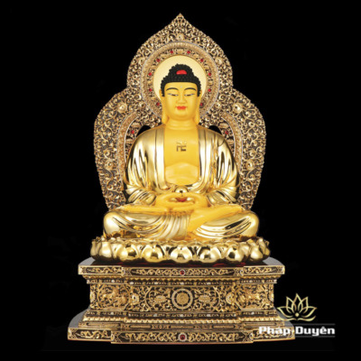 Alternative view of Bộ Tượng Hoa Nghiêm Tam Thánh Bằng Đồng Dát Vàng, Cao 88cm (Tổng Lá Đề Cao 106cm)