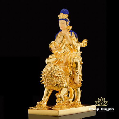 Alternative view of Tượng Văn Thù Bồ Tát Bằng Đồng Dát Vàng, Kích Thước 30cm x 52cm x 85cm, Trọng Lượng 50kg