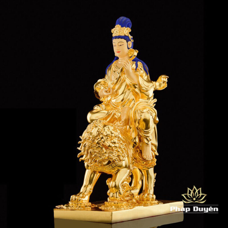 Tượng Văn Thù Bồ Tát Bằng Đồng Dát Vàng, Kích Thước 30cm x 52cm x 85cm, Trọng Lượng 50kg - Ảnh 2