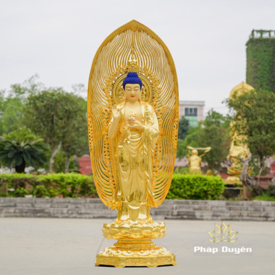Alternative view of Bộ Tượng Tây Phương Tam Thánh Bằng Đồng Dát Vàng Cao 142cm (Tổng Lá Đề 200cm)