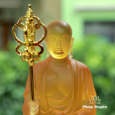Alternative view of Tượng Địa Tạng Bồ Tát Bằng Lưu Ly Mầu Vàng, Cao 28cm