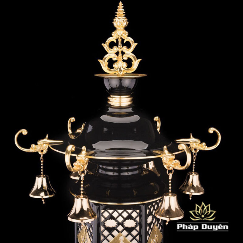 Đôi Đèn Đa Diện Chóp Bảo Tháp Sơn Đen Viền Vàng, Cao 101cm - Ảnh 3