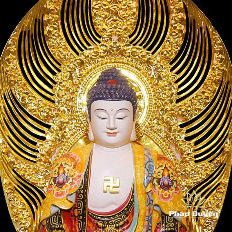 Bộ Tượng Tây Phương Tam Thánh Ngồi Đài Sen Đế Bát Giác, Bằng Đồng Dát Vàng, Cao 128cm (Tổng Lá Đề 175cm) - Ảnh 3