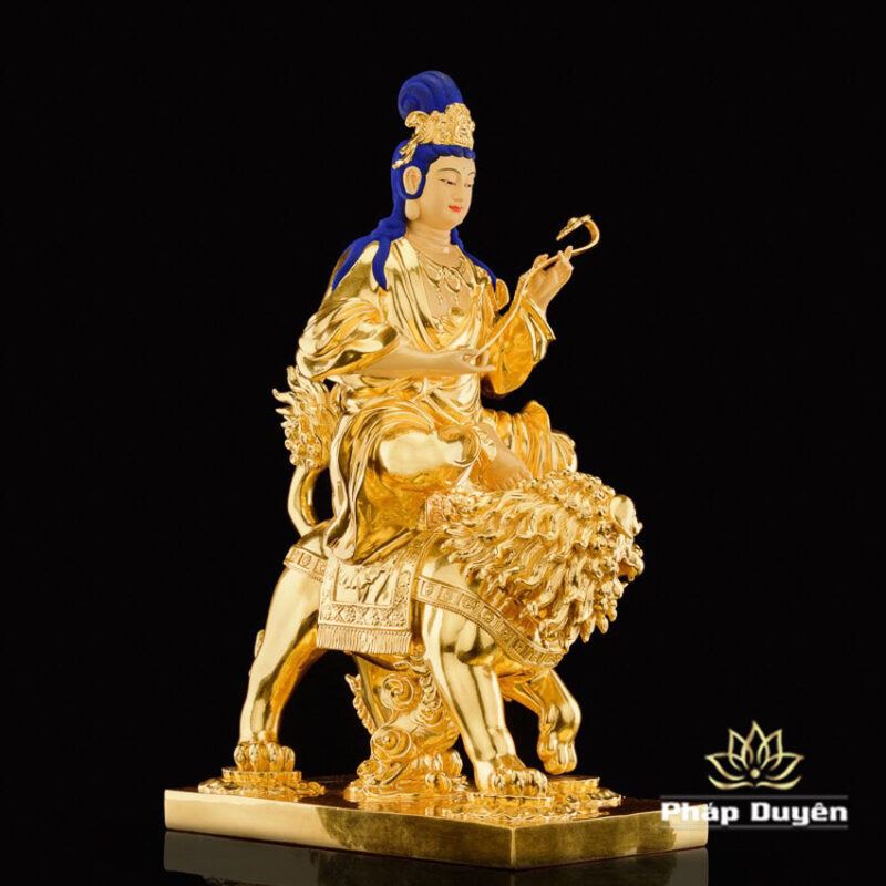 Tượng Văn Thù Bồ Tát Bằng Đồng Dát Vàng, Kích Thước 30cm x 52cm x 85cm, Trọng Lượng 50kg - Ảnh 3