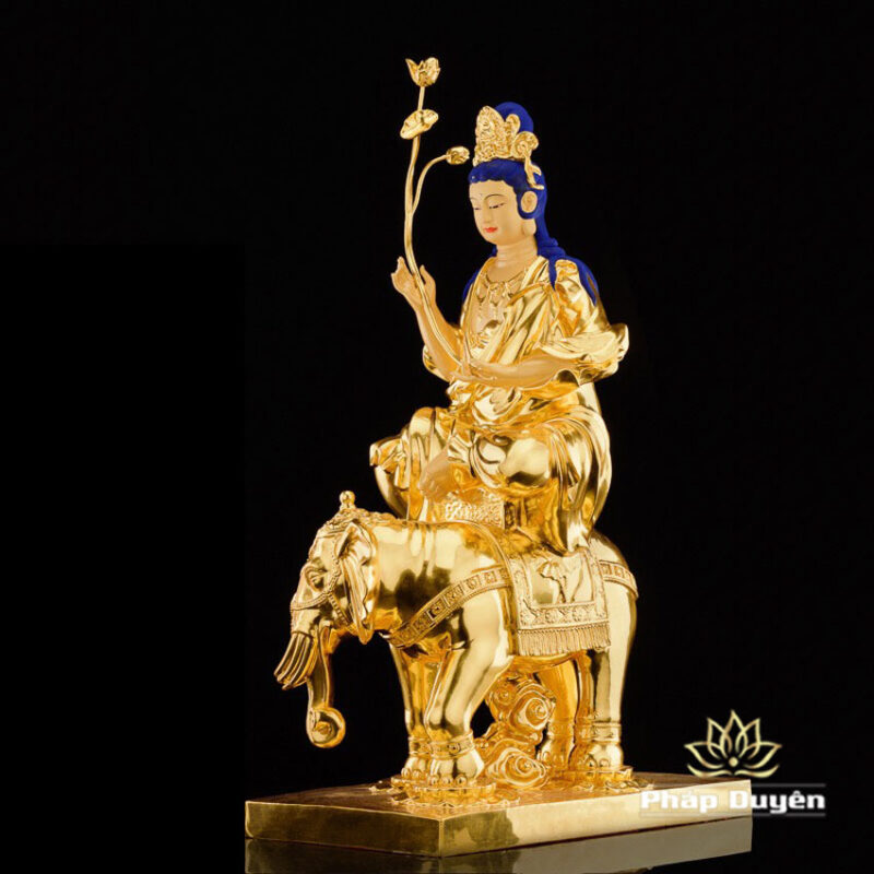 Tượng Phổ Hiền Bồ Tát Bằng Đồng Dát Vàng, Kích Thước 30cm x 52cm x 85cm, Trọng Lượng 50kg - Ảnh 3