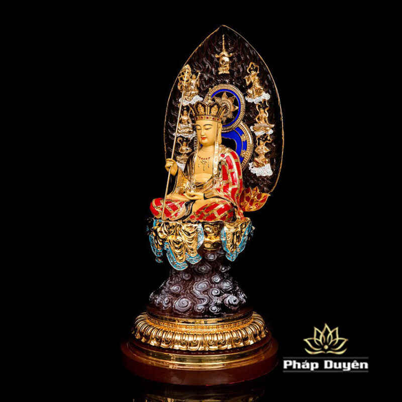 Tượng Địa Tạng Bồ Tát Ngồi Mây Đế Tròn Bằng Đồng Dát Vàng, Kích Thước 36cm x 36cm x 68cm (Tổng Lá Đề 90cm), Trọng Lượng 35kg - Ảnh 3