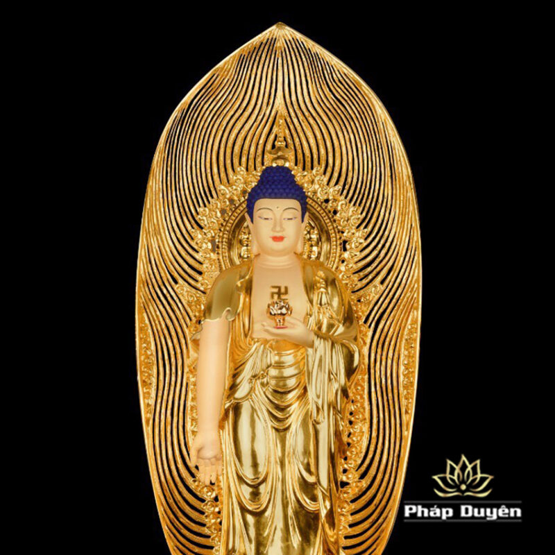 Bộ Tượng Tây Phương Tam Thánh Bằng Đồng Dát Vàng Cao 133cm (Tổng Lá Đề 170cm) - Ảnh 4