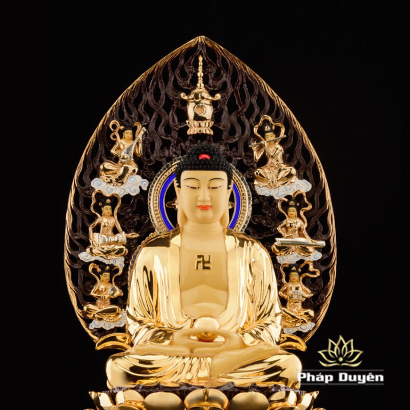 Bộ Tượng Hoa Nghiêm Tam Thánh Bằng Đồng Dát Vàng, Cao 52cm (Tổng Lá Đề Cao 68cm) - Ảnh 4