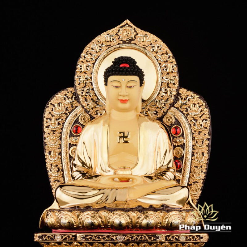 Bộ Tượng Hoa Nghiêm Tam Thánh Bằng Đồng Dát Vàng, Cao 27cm (Tổng Lá Đề Cao 31cm) - Ảnh 4