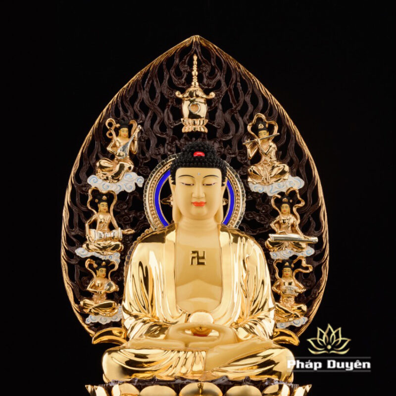 Bộ Tượng Hoa Nghiêm Tam Thánh Bằng Đồng Dát Vàng, Cao 52cm (Tổng Lá Đề Cao 68cm) - Ảnh 4
