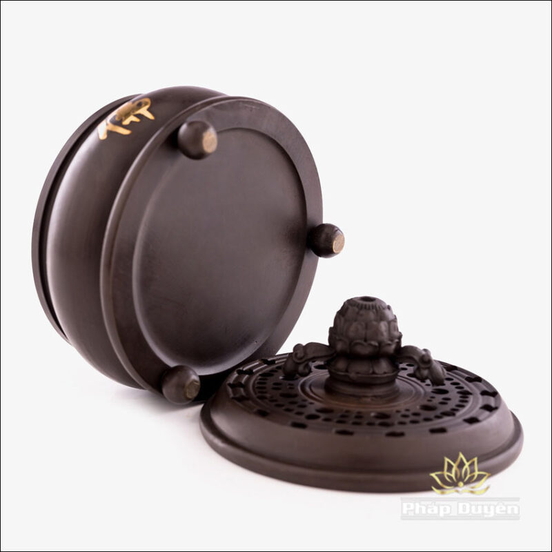 Lư trầm Bằng Đồng Màu Đất Nung, Chữ Phật Dát Vàng, Kích Thước 10cm x 11cm, Trọng Lượng 1.5Kg - Ảnh 4