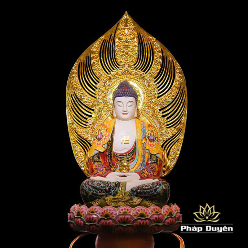 Bộ Tượng Tây Phương Tam Thánh Ngồi Đài Sen Đế Bát Giác, Bằng Đồng Dát Vàng, Cao 128cm (Tổng Lá Đề 175cm) - Ảnh 4