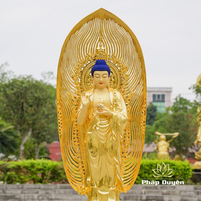 Bộ Tượng Tây Phương Tam Thánh Bằng Đồng Dát Vàng Cao 142cm (Tổng Lá Đề 200cm) - Ảnh 4