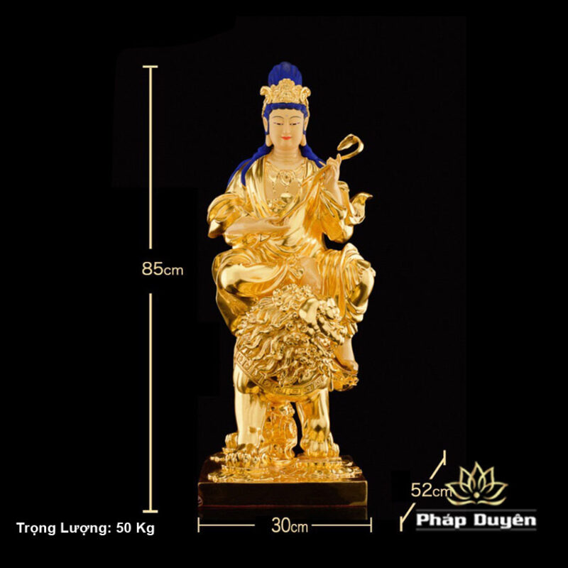 Tượng Văn Thù Bồ Tát Bằng Đồng Dát Vàng, Kích Thước 30cm x 52cm x 85cm, Trọng Lượng 50kg - Ảnh 5