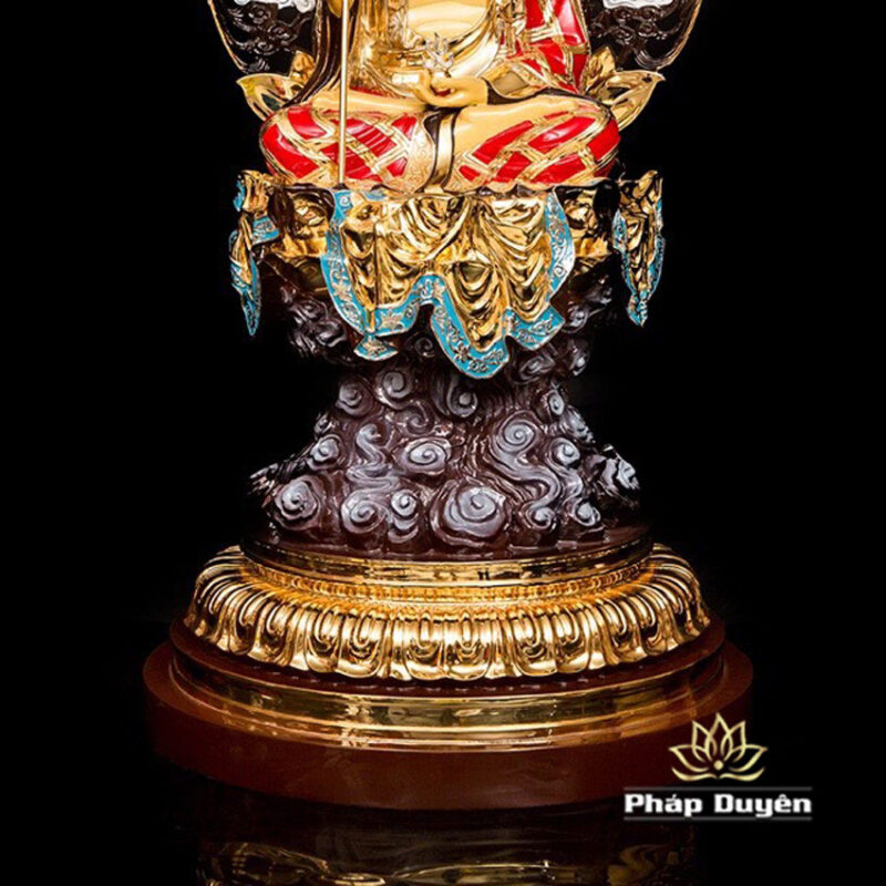 Tượng Địa Tạng Bồ Tát Ngồi Mây Đế Tròn Bằng Đồng Dát Vàng, Kích Thước 36cm x 36cm x 68cm (Tổng Lá Đề 90cm), Trọng Lượng 35kg - Ảnh 5