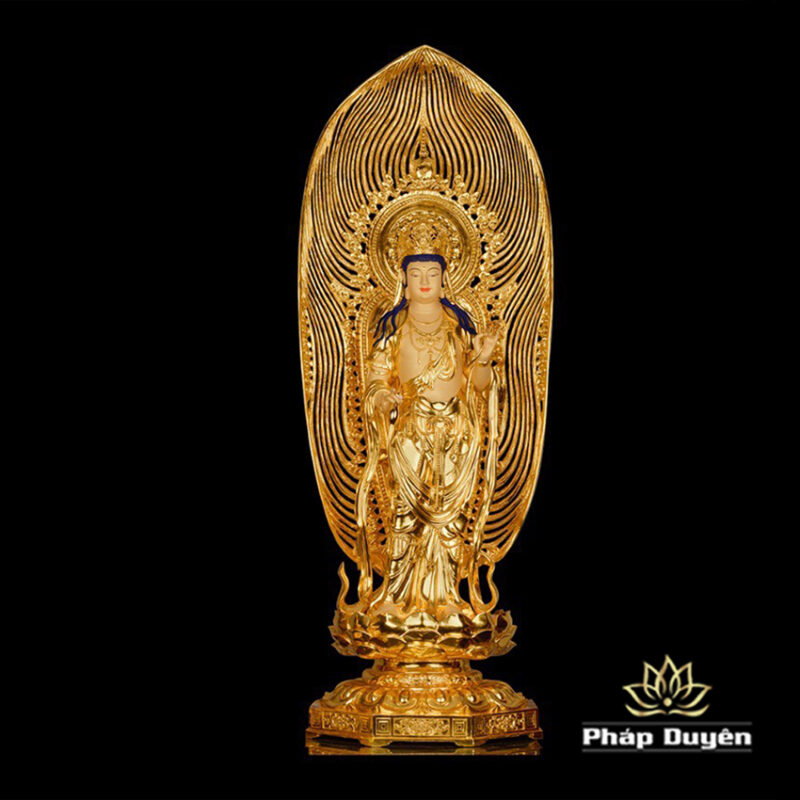 Bộ Tượng Tây Phương Tam Thánh Bằng Đồng Dát Vàng Cao 133cm (Tổng Lá Đề 170cm) - Ảnh 6