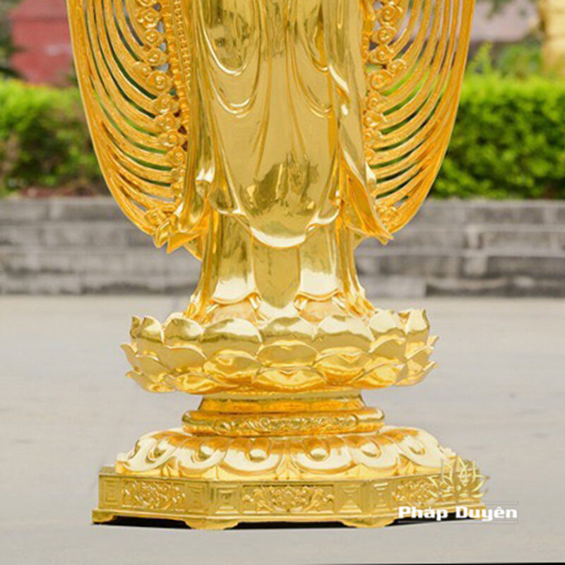 Bộ Tượng Tây Phương Tam Thánh Bằng Đồng Dát Vàng Cao 142cm (Tổng Lá Đề 200cm) - Ảnh 5