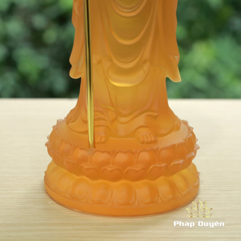 Tượng Địa Tạng Bồ Tát Bằng Lưu Ly Mầu Vàng, Cao 28cm - Ảnh 5