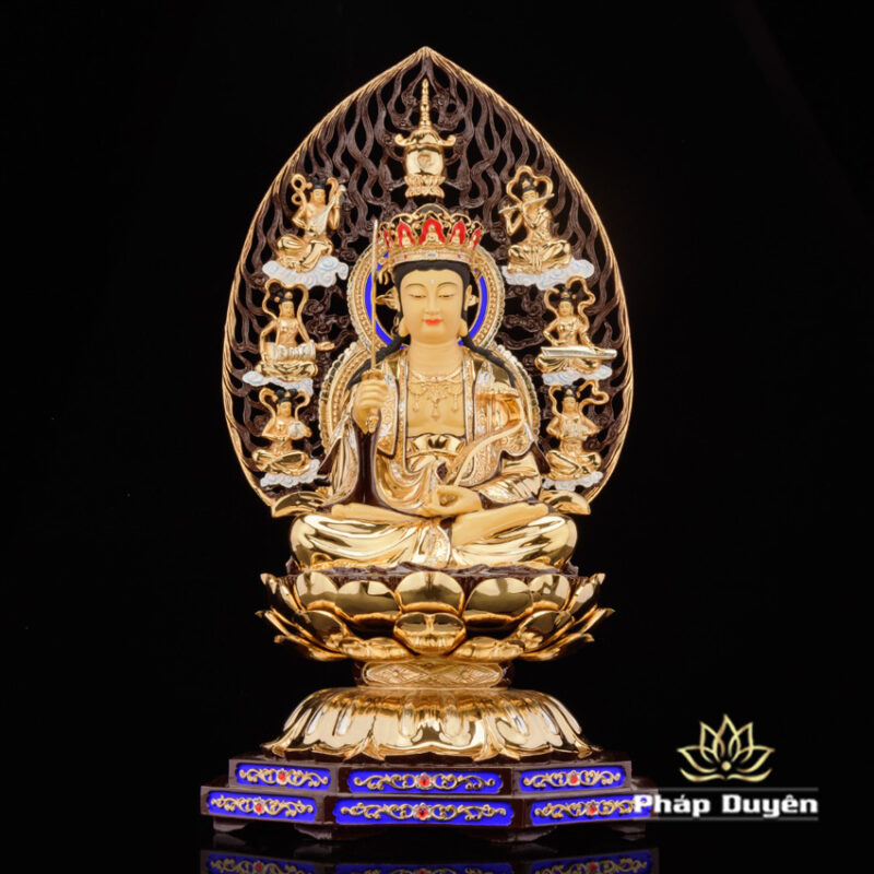 Bộ Tượng Hoa Nghiêm Tam Thánh Bằng Đồng Dát Vàng, Cao 52cm (Tổng Lá Đề Cao 68cm) - Ảnh 6