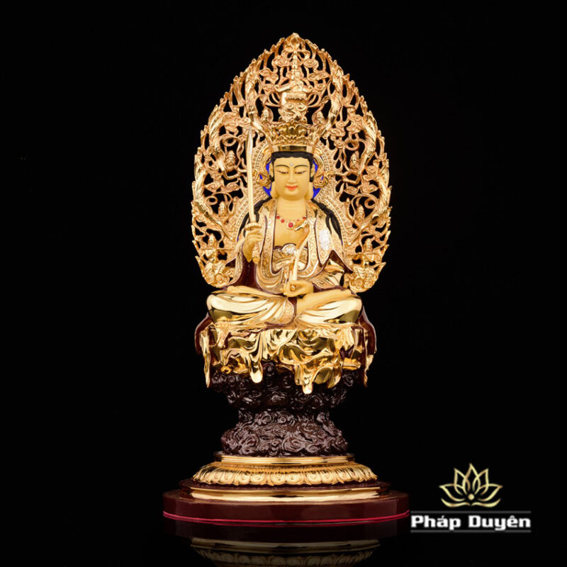 Bộ Tượng Hoa Nghiêm Tam Thánh Bằng Đồng Dát Vàng, Cao 33cm (Tổng Lá Đề Cao 40cm) - Ảnh 6