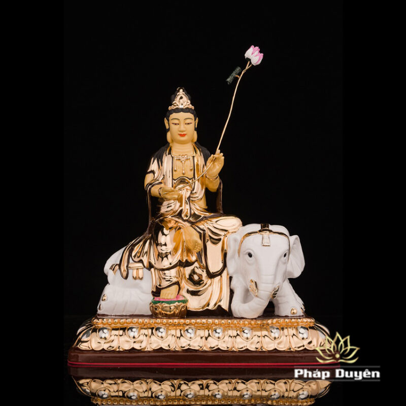 Bộ Tượng Hoa Nghiêm Tam Thánh Bằng Đồng Dát Vàng, Cao 27cm (Tổng Lá Đề Cao 31cm) - Ảnh 6