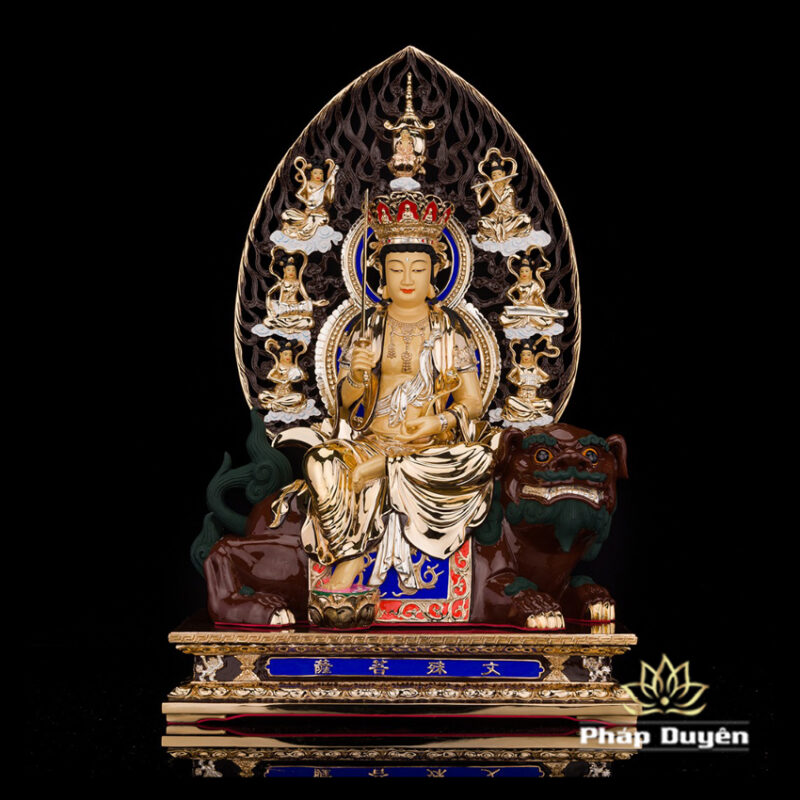 Bộ Tượng Hoa Nghiêm Tam Thánh Bằng Đồng Dát Vàng, Cao 52cm (Tổng Lá Đề Cao 68cm) - Ảnh 6