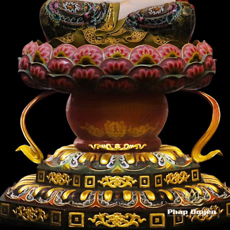 Bộ Tượng Tây Phương Tam Thánh Ngồi Đài Sen Đế Bát Giác, Bằng Đồng Dát Vàng, Cao 128cm (Tổng Lá Đề 175cm) - Ảnh 5
