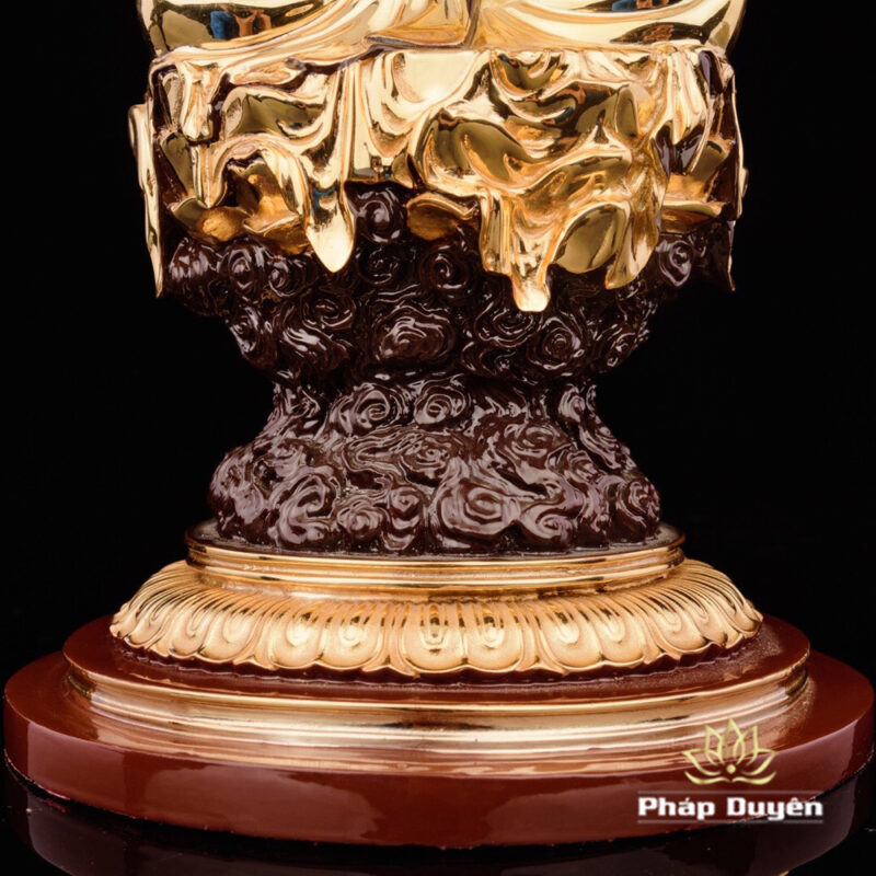 Tượng Thiên Thủ Thiên Nhãn Ngồi Mây Đế Tròn Bằng Đồng Dát Vàng, Kích Thước 20cm x 20cm x 36cm (Tổng Lá Đề 40cm) - Ảnh 6