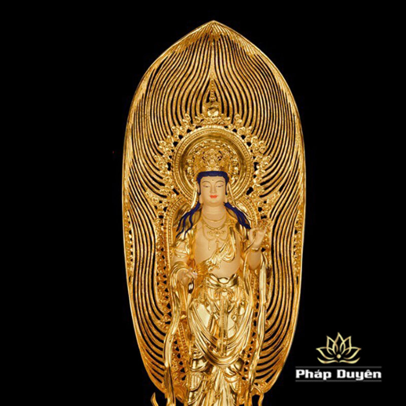Bộ Tượng Tây Phương Tam Thánh Bằng Đồng Dát Vàng Cao 133cm (Tổng Lá Đề 170cm) - Ảnh 8