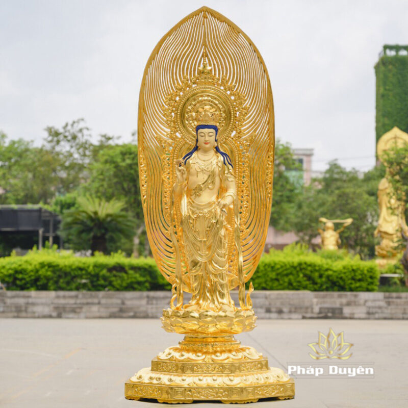 Bộ Tượng Tây Phương Tam Thánh Bằng Đồng Dát Vàng Cao 142cm (Tổng Lá Đề 200cm) - Ảnh 6