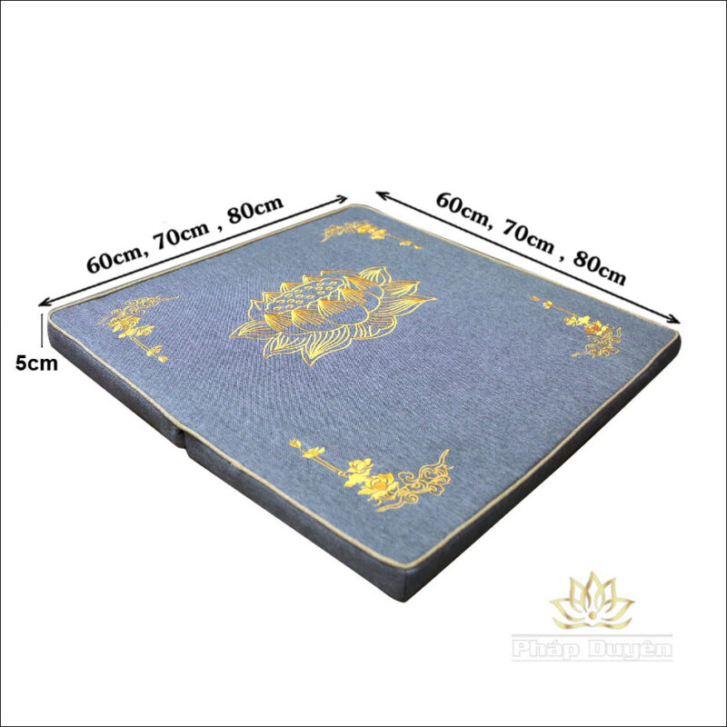 Đệm Lót Ngồi Thiền Xơ Dừa, Thêu Hoa Sen Cao Cấp, Mầu Xám, KT 60*60cm, 70*70cm, 80*80cm - Ảnh 5