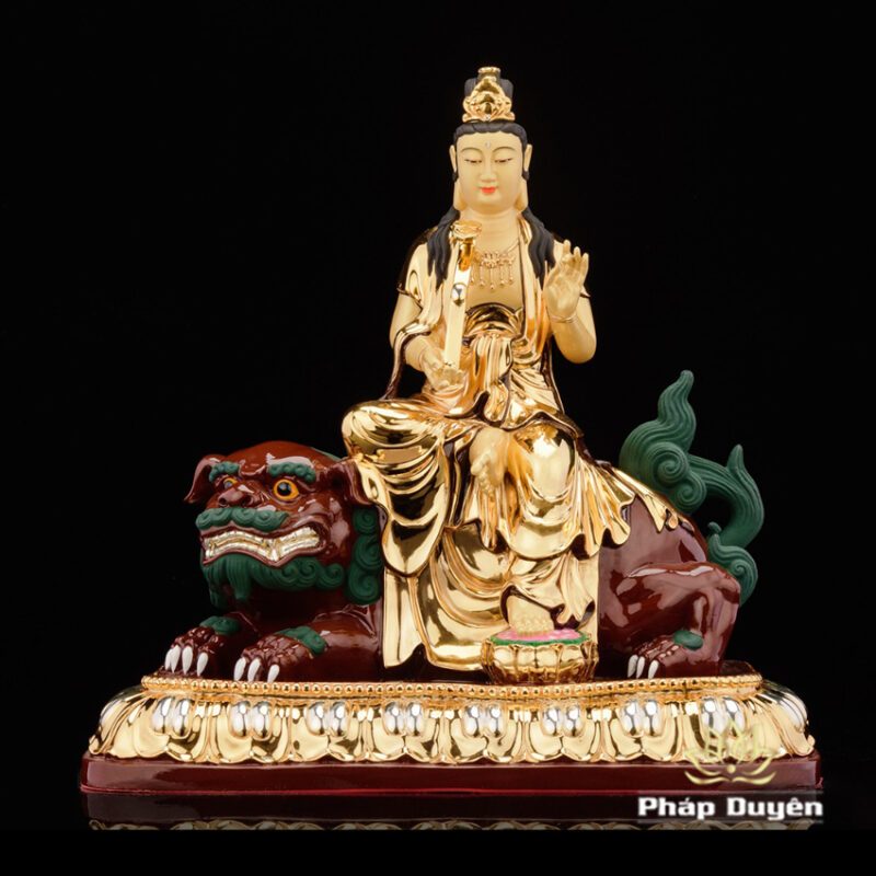 Bộ Tượng Hoa Nghiêm Tam Thánh Bằng Đồng Dát Vàng, Cao 48cm (Tổng Lá Đề Cao 56cm) - Ảnh 7