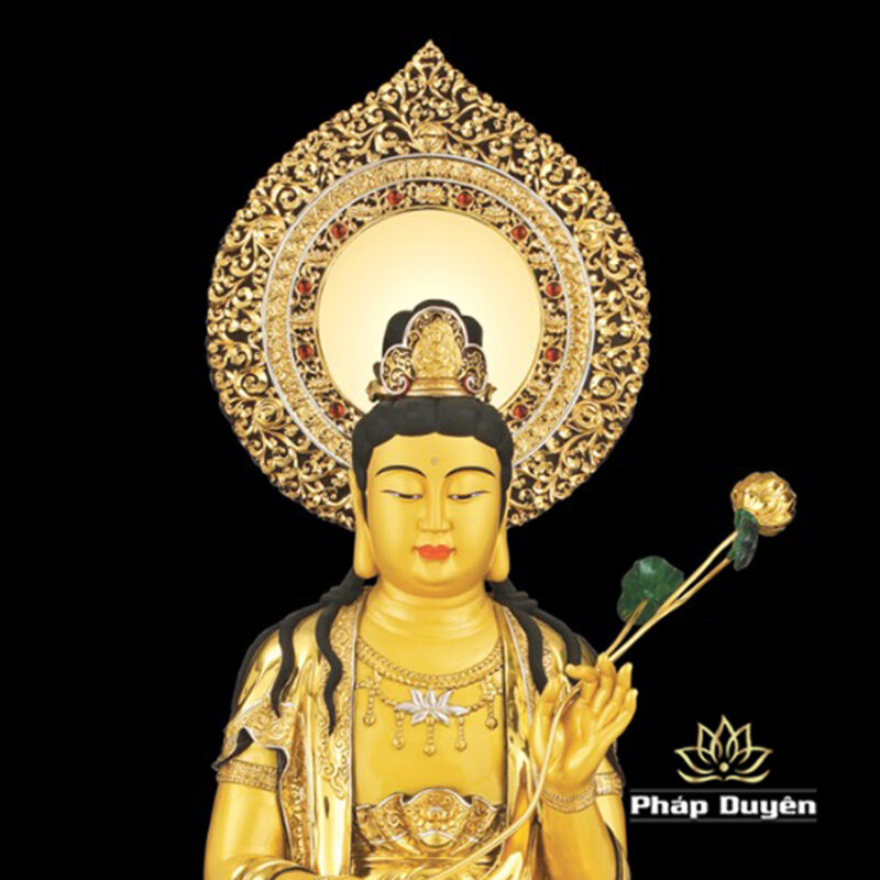 Tượng Phổ Hiền Bồ Tát Bằng Đồng Dát Vàng Cao 113cm (Tổng Lá Đề 126cm) - Ảnh 2