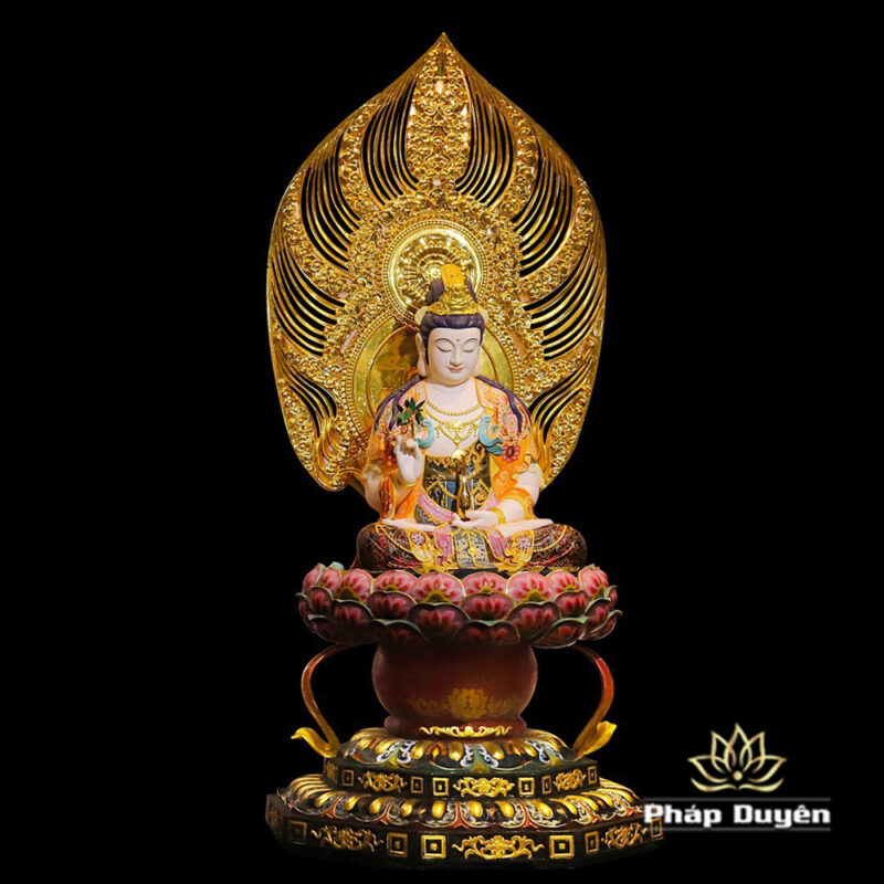 Bộ Tượng Tây Phương Tam Thánh Ngồi Đài Sen Đế Bát Giác, Bằng Đồng Dát Vàng, Cao 128cm (Tổng Lá Đề 175cm) - Ảnh 6