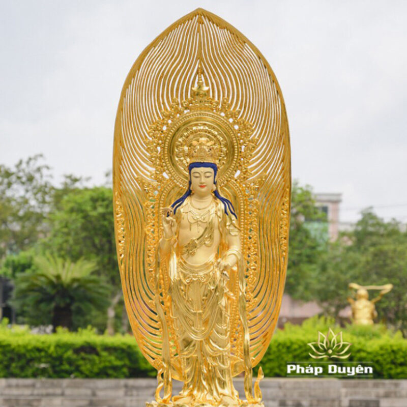 Bộ Tượng Tây Phương Tam Thánh Bằng Đồng Dát Vàng Cao 142cm (Tổng Lá Đề 200cm) - Ảnh 8