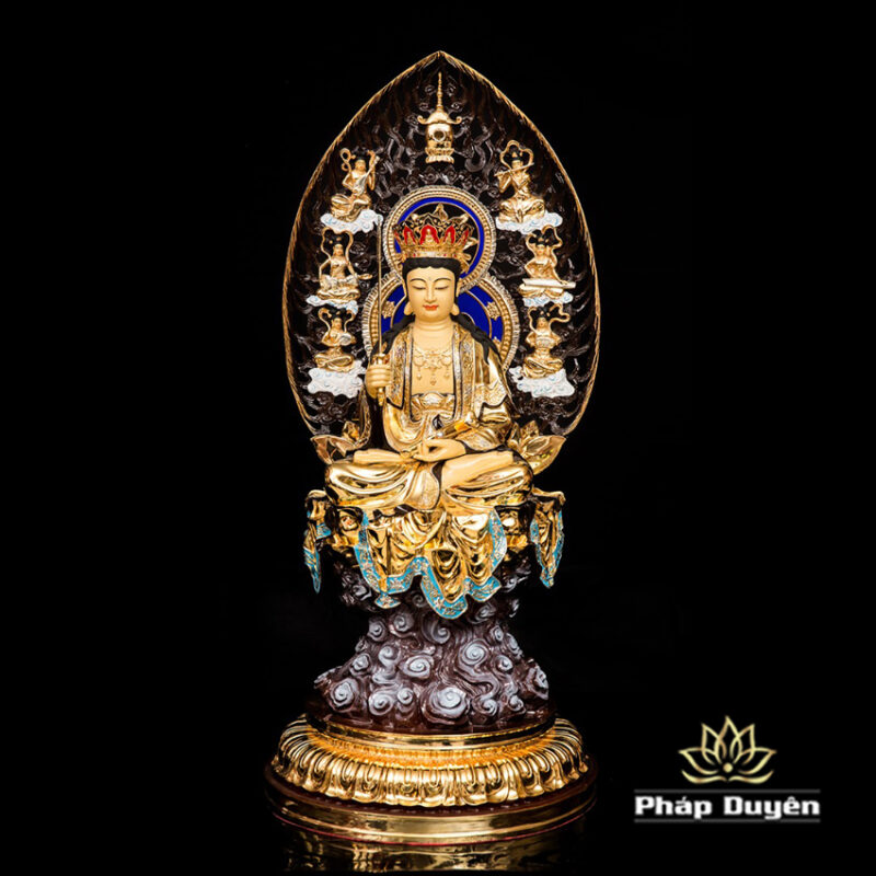 Bộ Tượng Hoa Nghiêm Tam Thánh Bằng Đồng Dát Vàng, Cao 68cm (Tổng Lá Đề 90cm) - Ảnh 7