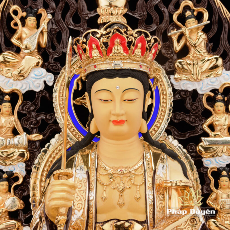 Bộ Tượng Hoa Nghiêm Tam Thánh Bằng Đồng Dát Vàng, Cao 52cm (Tổng Lá Đề Cao 68cm) - Ảnh 7