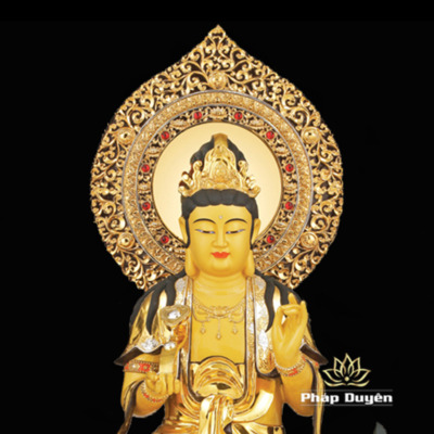 Alternative view of Tượng Văn Thù Bồ Tát Bằng Đồng Dát Vàng Cao 88cm ( Tổng Lá Đề 106cm)