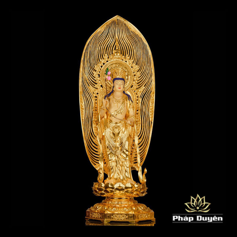 Bộ Tượng Tây Phương Tam Thánh Bằng Đồng Dát Vàng Cao 133cm (Tổng Lá Đề 170cm) - Ảnh 10